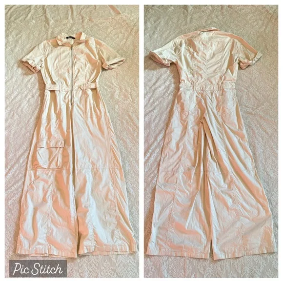 Zara cotton wide leg cargo jumpsuit - Picture 2 of 10